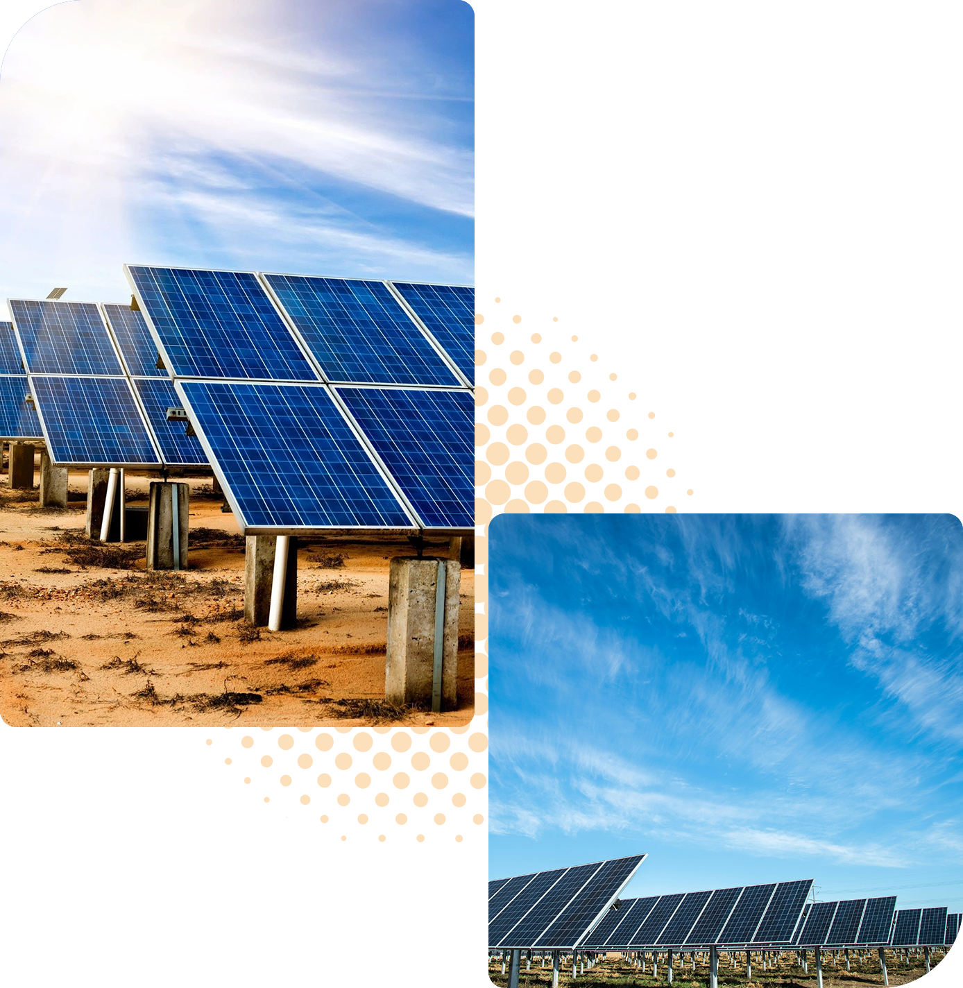 Solar panels arranged in rows on a dry, sandy ground under a blue sky with a few clouds reflect the seamless execution of project management consulting.