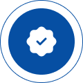 A blue checkmark icon inside a white circle with a blue border, indicating verification or authenticity for Solar Energy Solutions.